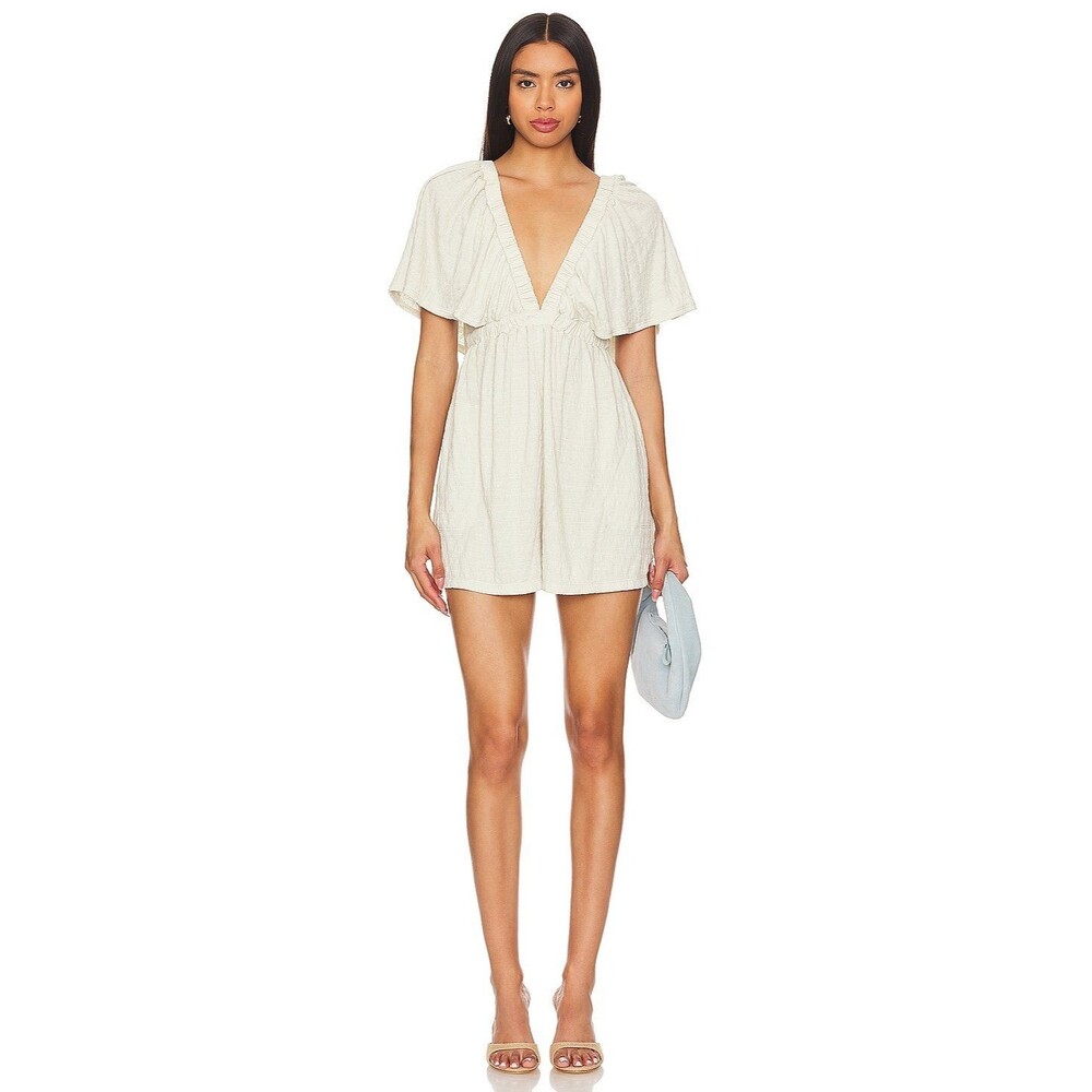 Free People Cream V-Neck Short Sleeve Romper